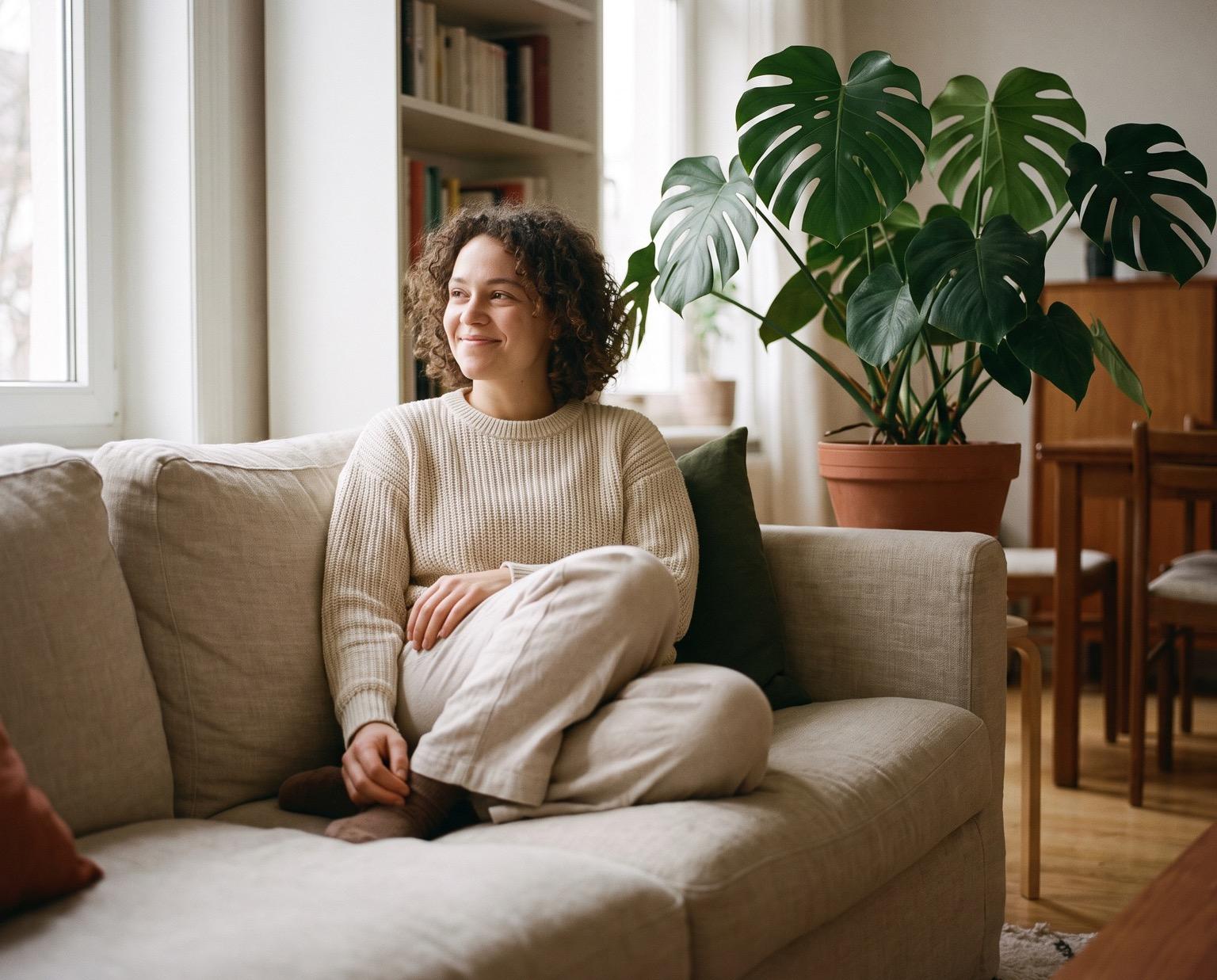 A warm reading nook with a soft throw and a cup of tea
